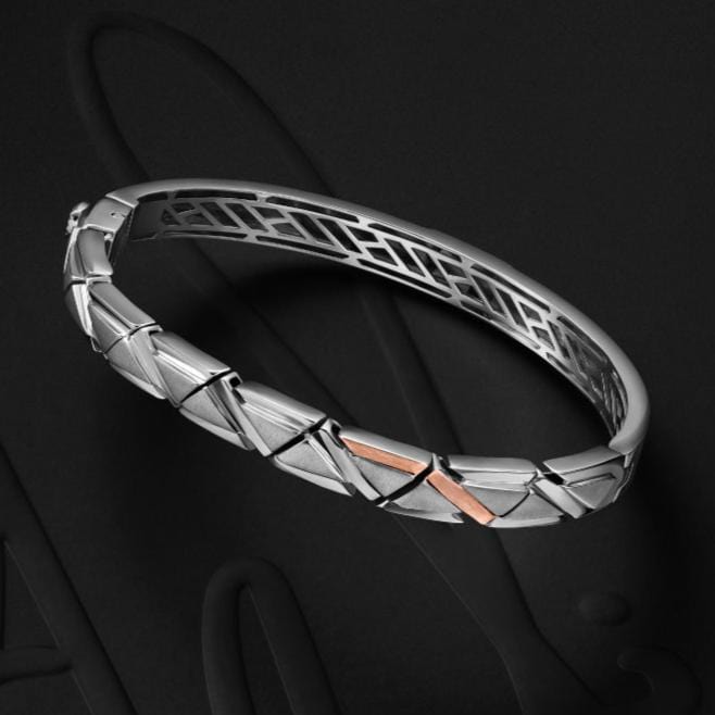 Jewelove™ Bangles & Bracelets Men of Platinum | Rose Gold with Black Enamel Kada for Men JL PTB MSD 101