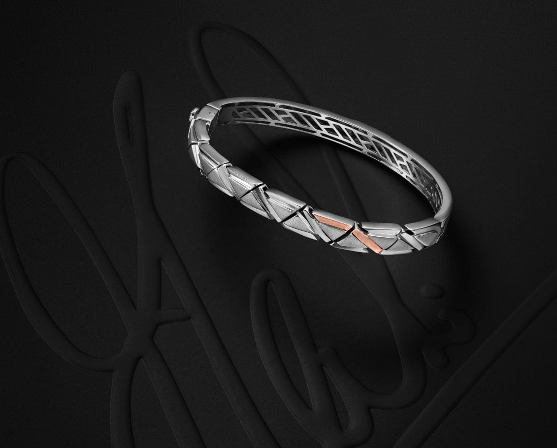 Jewelove™ Bangles & Bracelets Men of Platinum | Rose Gold with Black Enamel Kada for Men JL PTB MSD 101