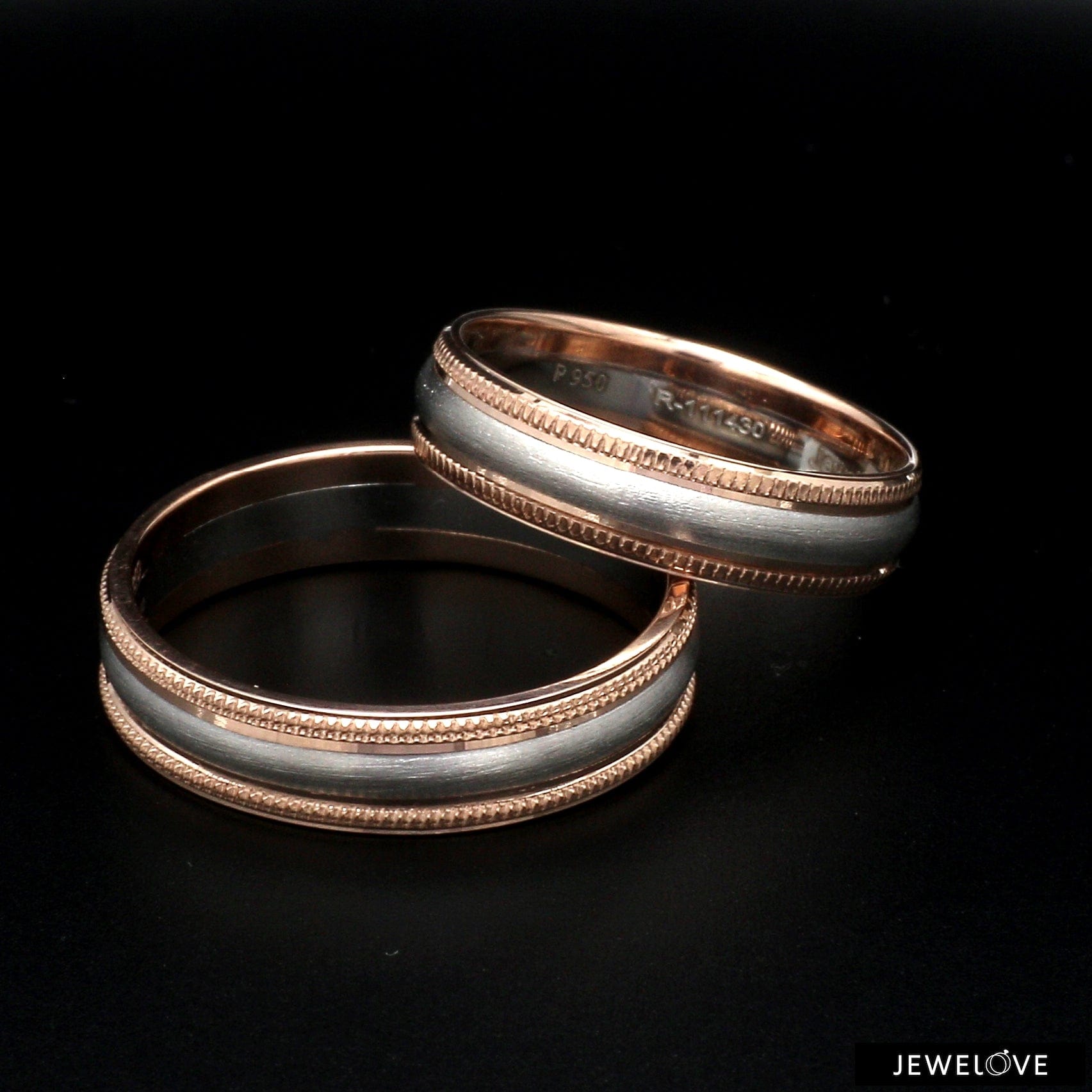 Jewelove™ Rings Milgrain Edge Platinum & Rose Gold Couple Rings JL PT 636-A