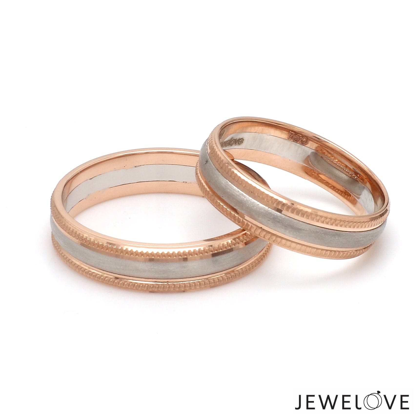 Jewelove™ Rings Milgrain Edge Platinum & Rose Gold Couple Rings JL PT 636-A