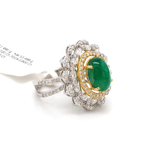 Jewelove™ Rings Women's Band only Natural Emerald Oval Cut with Fancy & Round Diamond 18k Gold Ring JL AU AIS0423