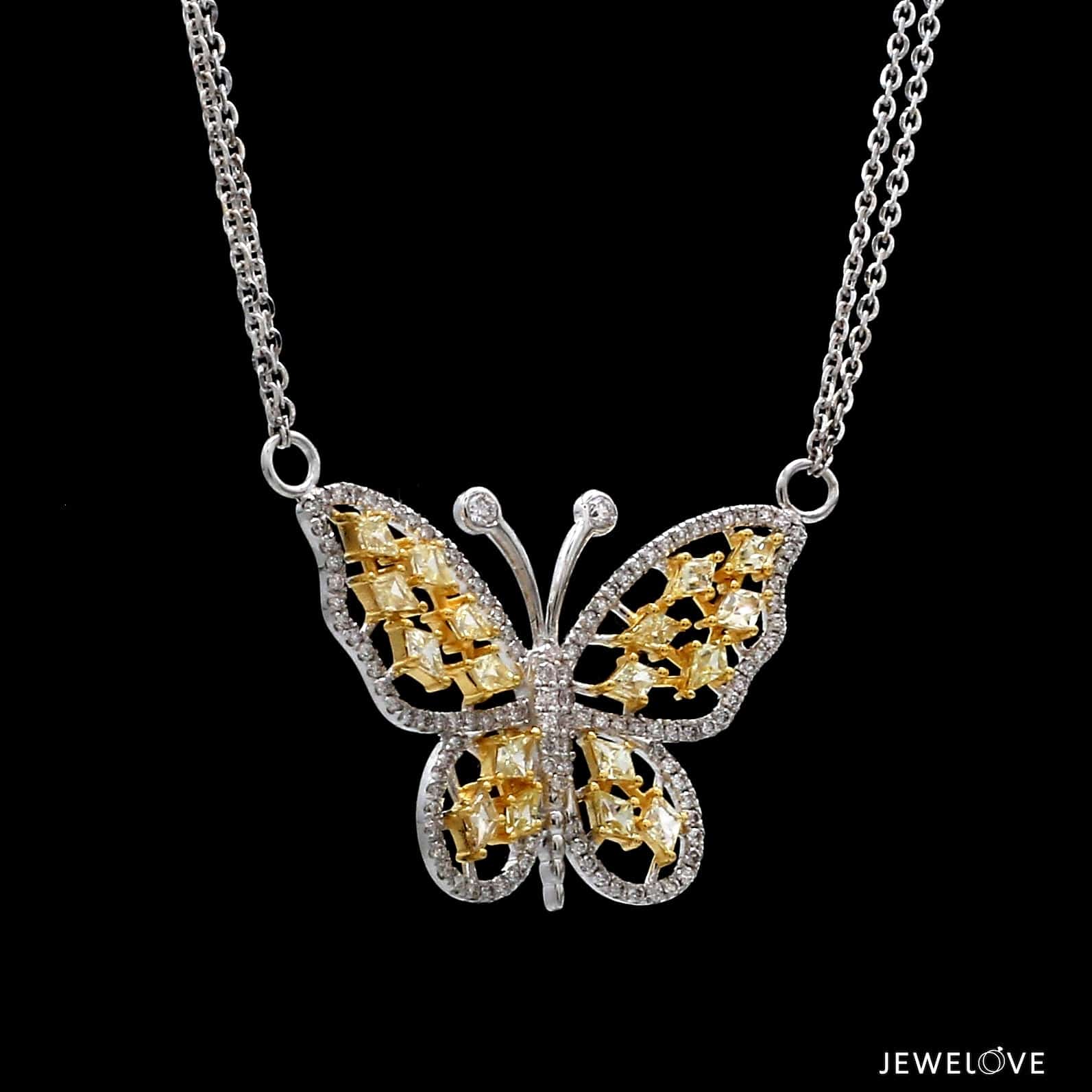 Jewelove™ Pendants Natural Fancy Color Yellow Diamond Butterfly Pendant Chain for Women JL AU YD 001