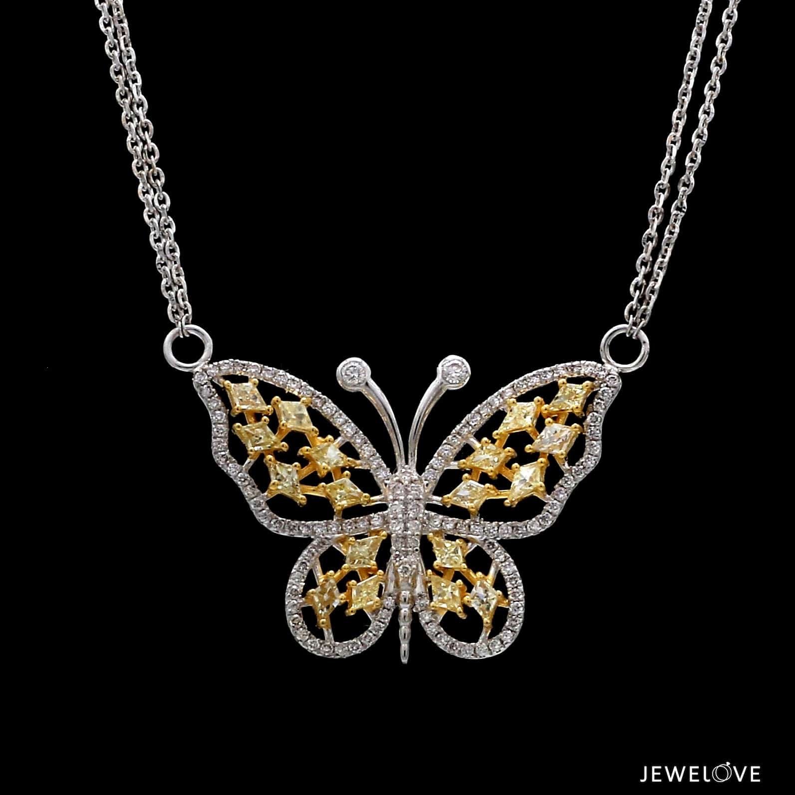 Jewelove™ Pendants Natural Fancy Color Yellow Diamond Butterfly Pendant Chain for Women JL AU YD 001