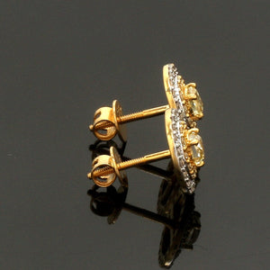 Jewelove™ Earrings Natural Fancy Color Yellow Diamond Cushion Shape Double Halo 18K Gold Earrings  JL AU E 337Y