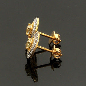 Jewelove™ Earrings Natural Fancy Color Yellow Diamond Cushion Shape Double Halo 18K Gold Earrings  JL AU E 337Y