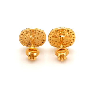 Jewelove™ Earrings Natural Fancy Color Yellow Diamond Cushion Shape Double Halo 18K Gold Earrings  JL AU E 337Y