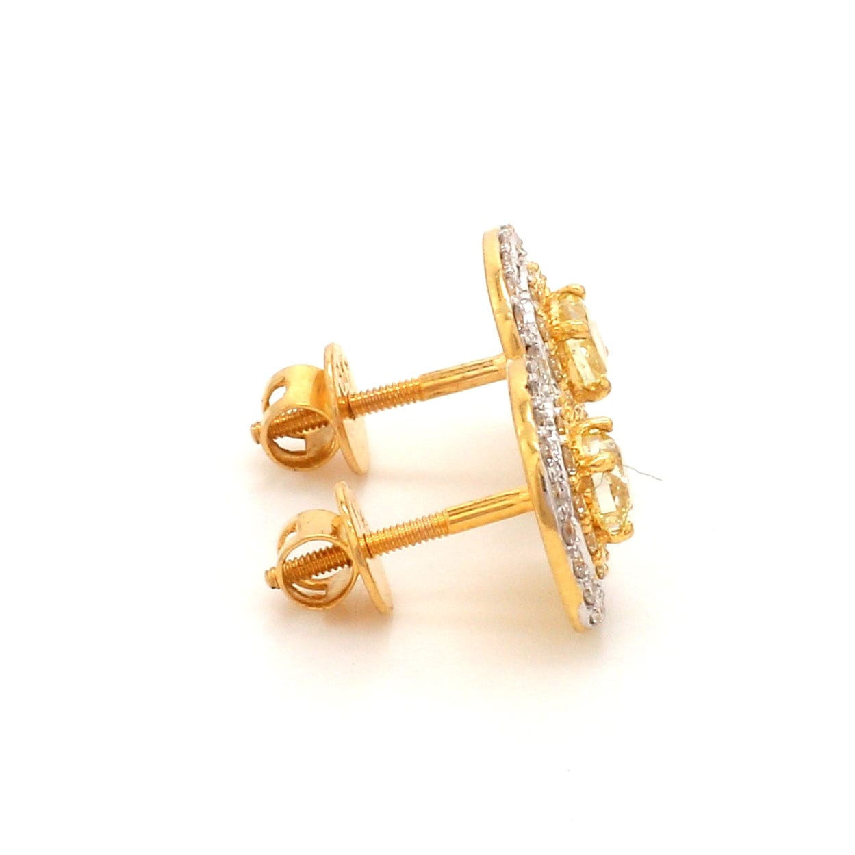 Jewelove™ Earrings Natural Fancy Color Yellow Diamond Cushion Shape Double Halo 18K Gold Earrings  JL AU E 337Y