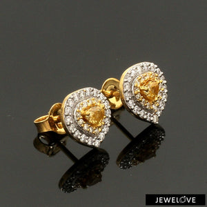 Jewelove™ Earrings Natural Fancy Color Yellow Diamond  Heart Shape Double Halo 18K Gold Earrings  JL AU 335Y