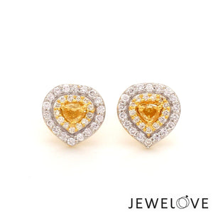 Jewelove™ Earrings Natural Fancy Color Yellow Diamond  Heart Shape Double Halo 18K Gold Earrings  JL AU E 335Y