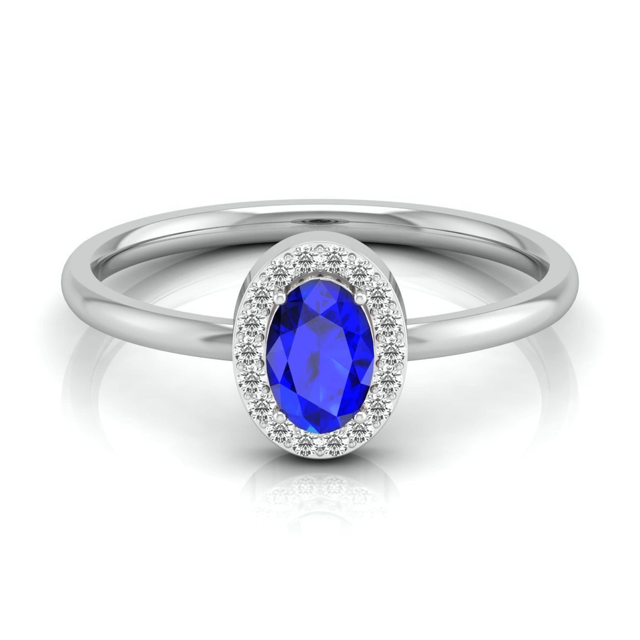 Jewelove™ Rings Oval Shape Blue Sapphire Platinum Diamond Engagement Ring JL PT LR 7027