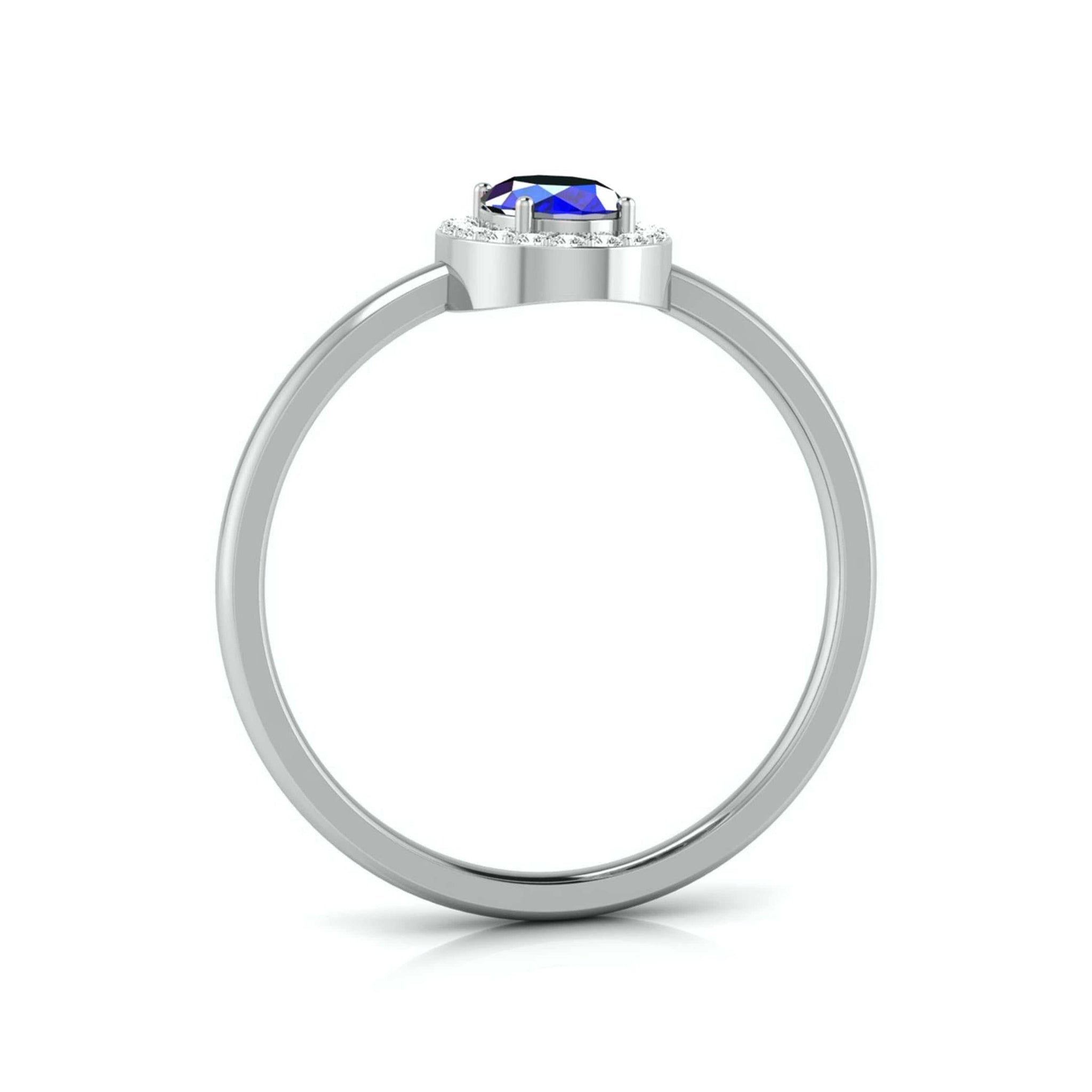 Jewelove™ Rings Oval Shape Blue Sapphire Platinum Diamond Engagement Ring JL PT LR 7027