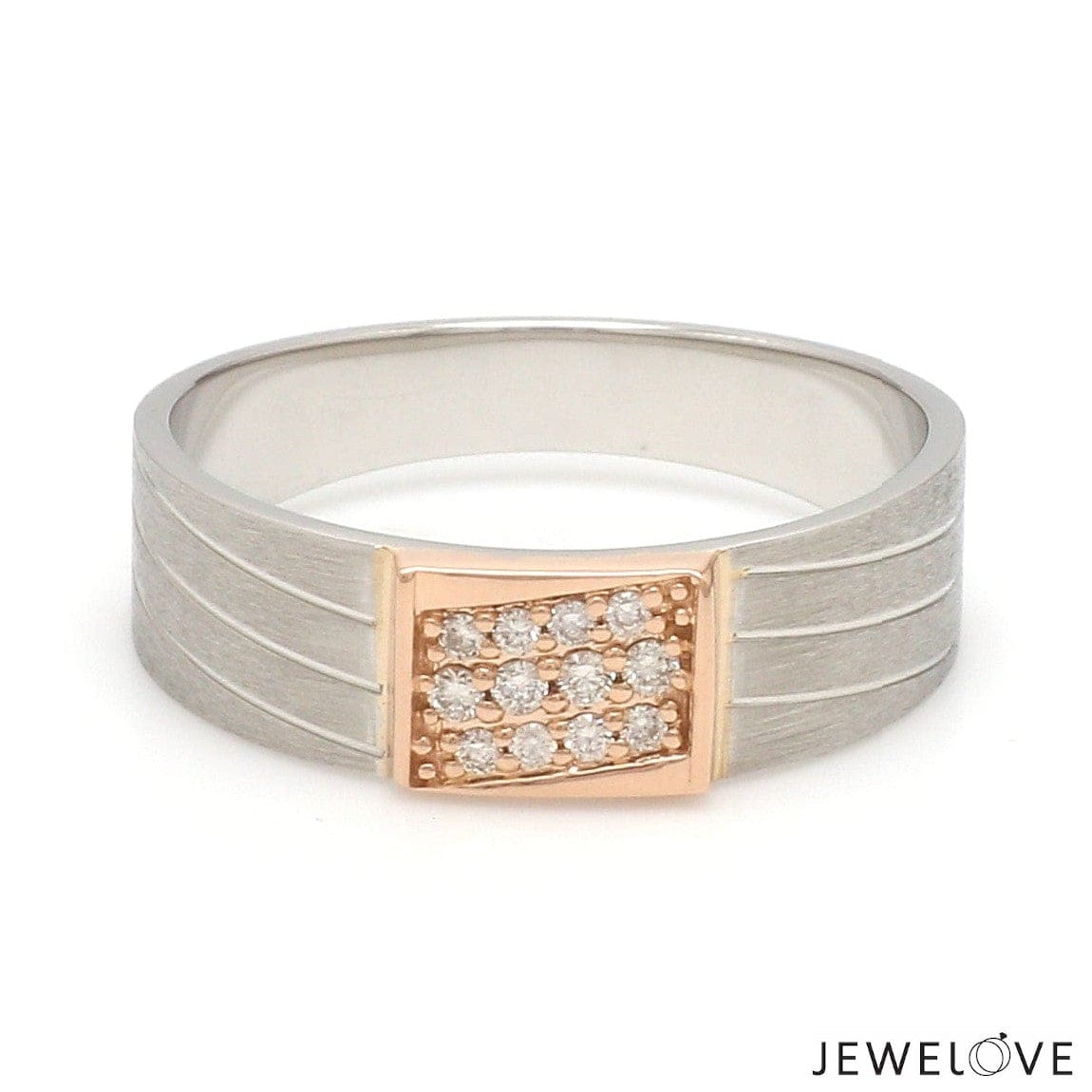 Jewelove™ Rings Parallel Paths Platinum Couple Rings with Rose Gold & Diamonds JL PT 966