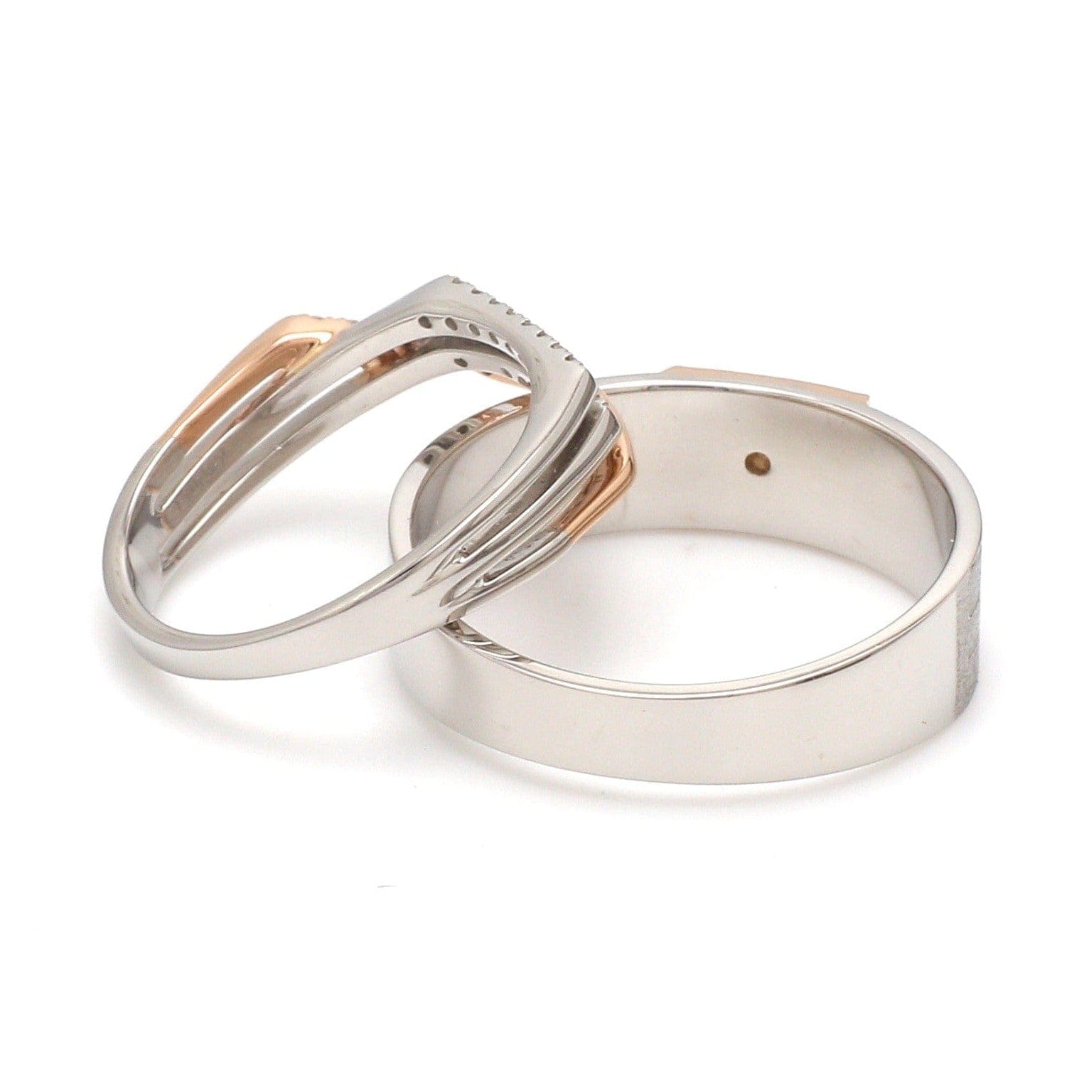 Jewelove™ Rings Parallel Paths Platinum Couple Rings with Rose Gold & Diamonds JL PT 966