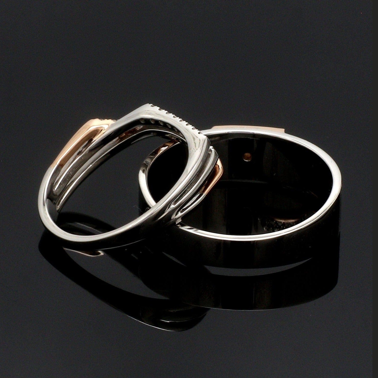 Jewelove™ Rings Parallel Paths Platinum Couple Rings with Rose Gold & Diamonds JL PT 966