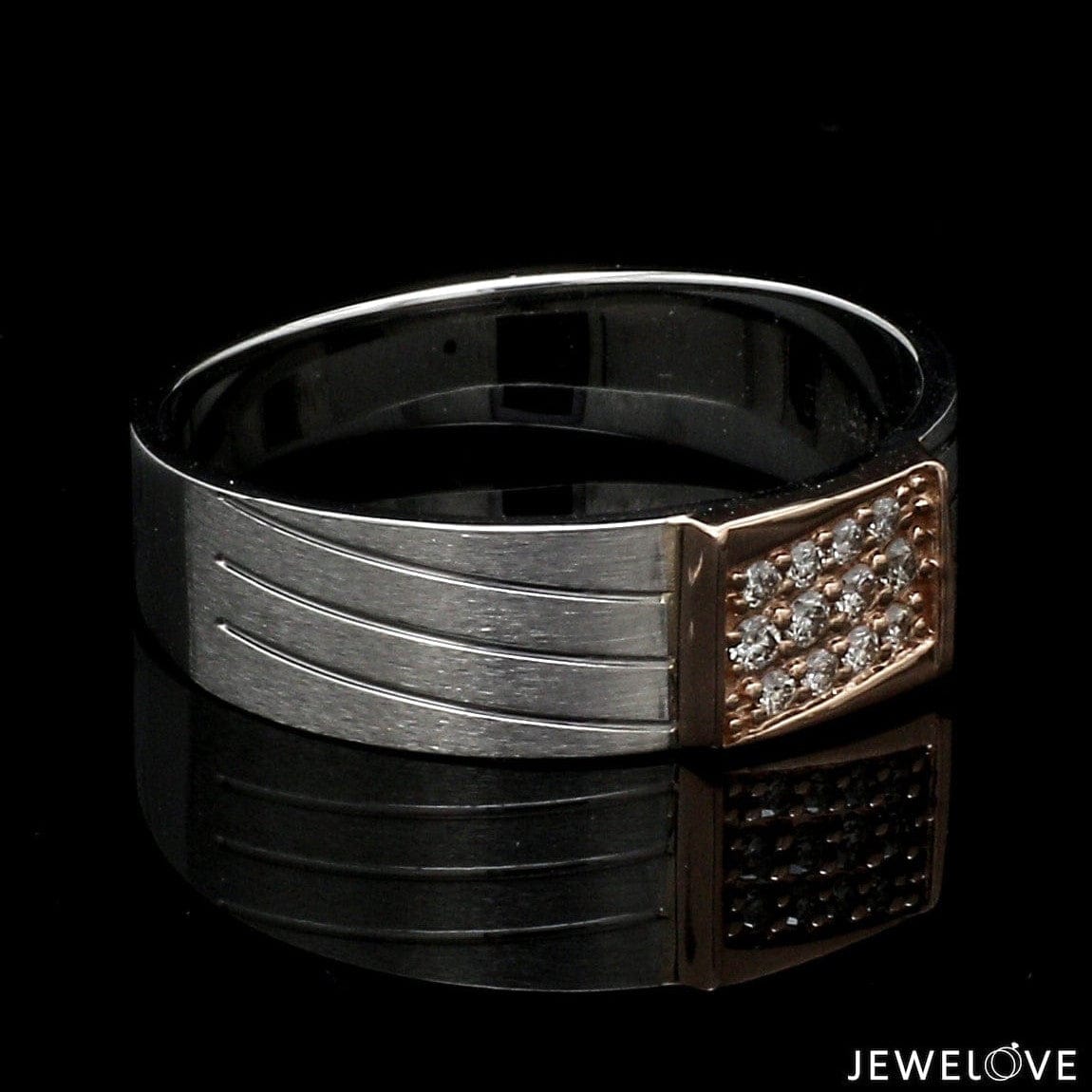 Jewelove™ Rings Parallel Paths Platinum Couple Rings with Rose Gold & Diamonds JL PT 966