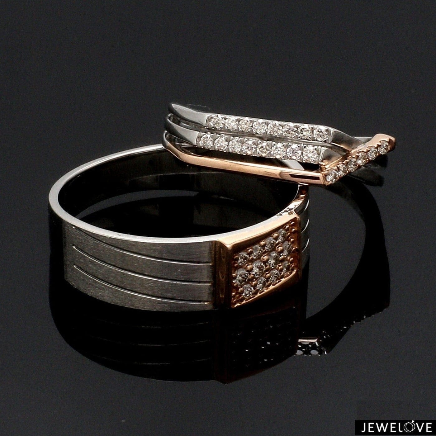 Jewelove™ Rings Parallel Paths Platinum Couple Rings with Rose Gold & Diamonds JL PT 966