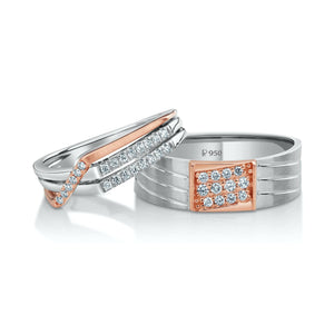 Jewelove™ Rings Parallel Paths Platinum Couple Rings with Rose Gold & Diamonds JL PT 966