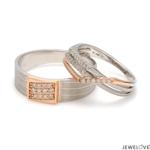 Jewelove™ Rings Parallel Paths Platinum Couple Rings with Rose Gold & Diamonds JL PT 966