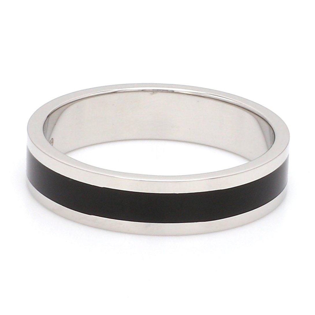 Jewelove™ Rings Men's band only Plain Platinum Ring with Black Enamel for Men JL PT 1118