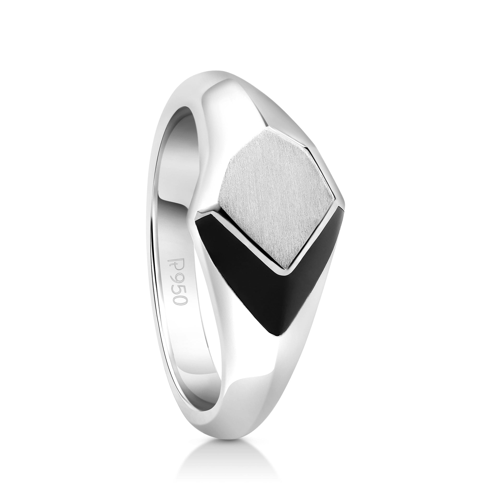 Jewelove™ Rings Men's band only Plain Platinum Ring with Black Enamel for Men JL PT 1319