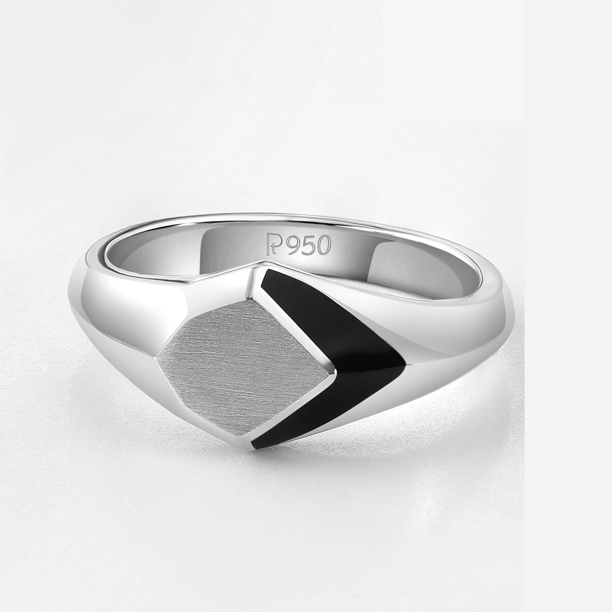 Jewelove™ Rings Men's band only Plain Platinum Ring with Black Enamel for Men JL PT 1319