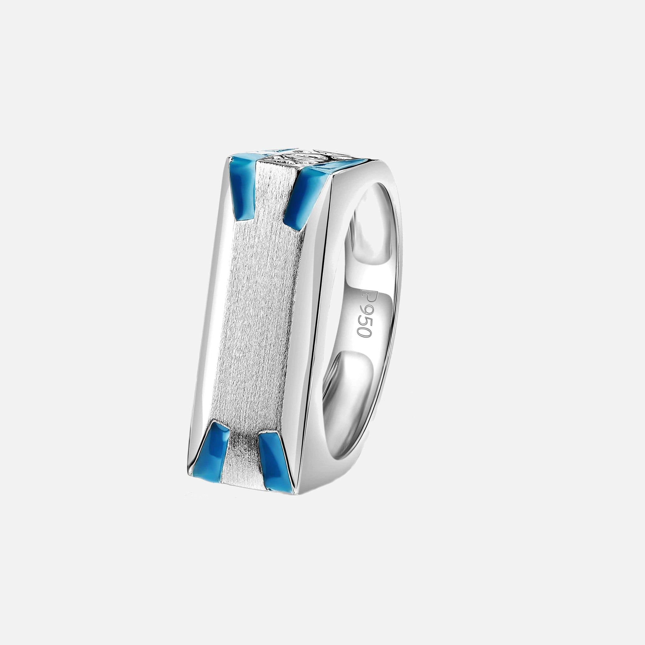 Jewelove™ Rings Men's band only Plain Platinum Ring with Blue Enamel for Men JL PT 1317