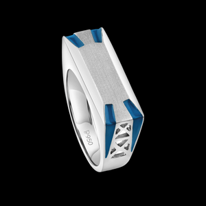 Jewelove™ Rings Men's band only Plain Platinum Ring with Blue Enamel for Men JL PT 1317