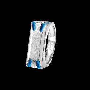 Jewelove™ Rings Men's band only Plain Platinum Ring with Blue Enamel for Men JL PT 1317