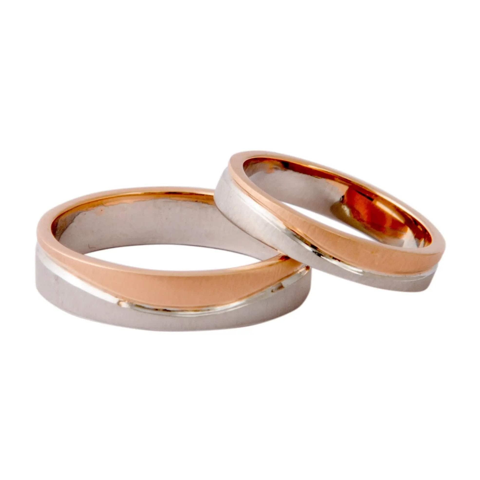 Jewelove™ Rings Plain Platinum & Rose Gold Couple Rings with a Wave JL PT 403