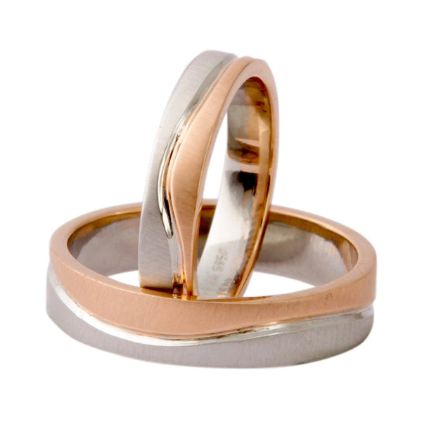 Jewelove™ Rings Plain Platinum & Rose Gold Couple Rings with a Wave JL PT 403
