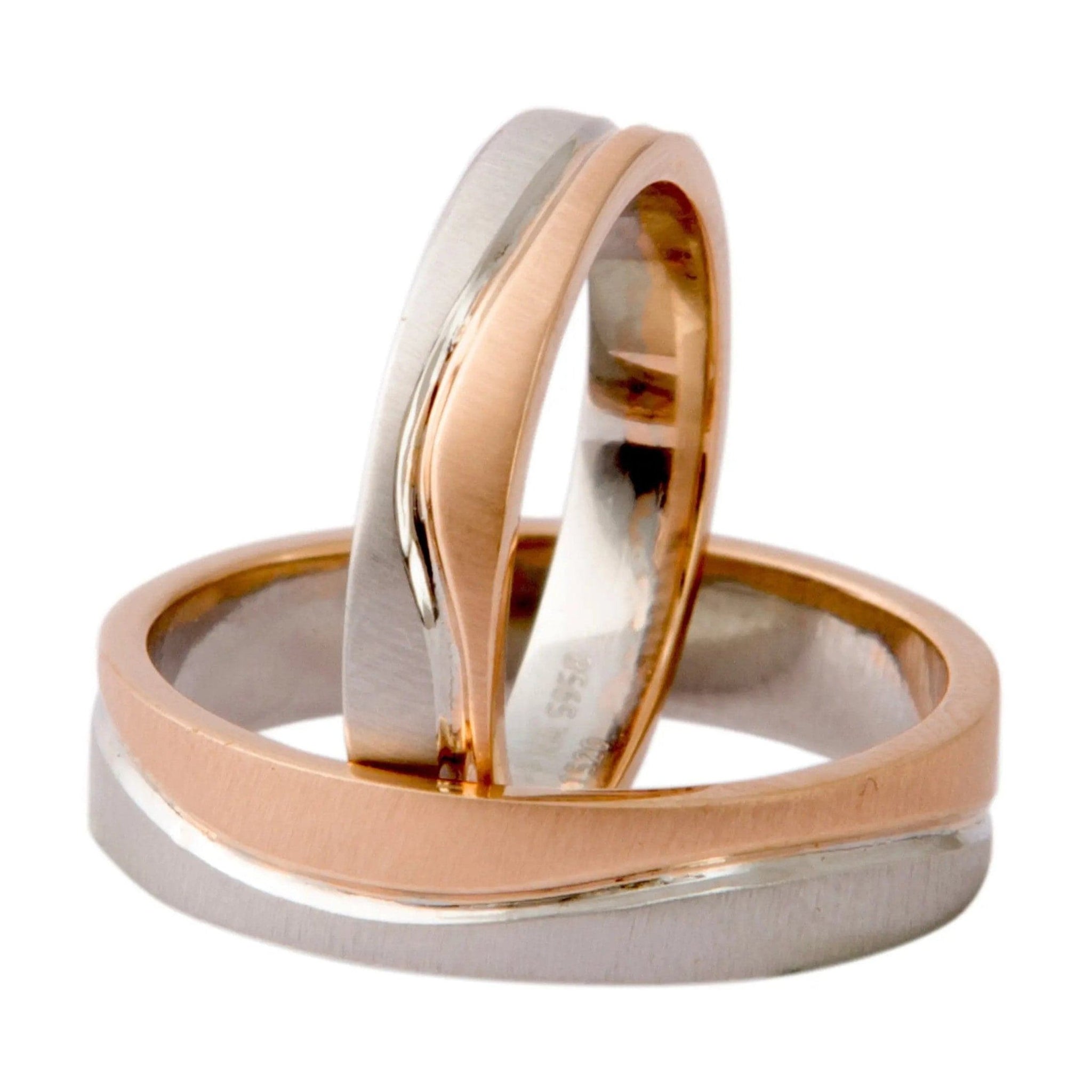 Jewelove™ Rings Plain Platinum & Rose Gold Couple Rings with a Wave JL PT 403