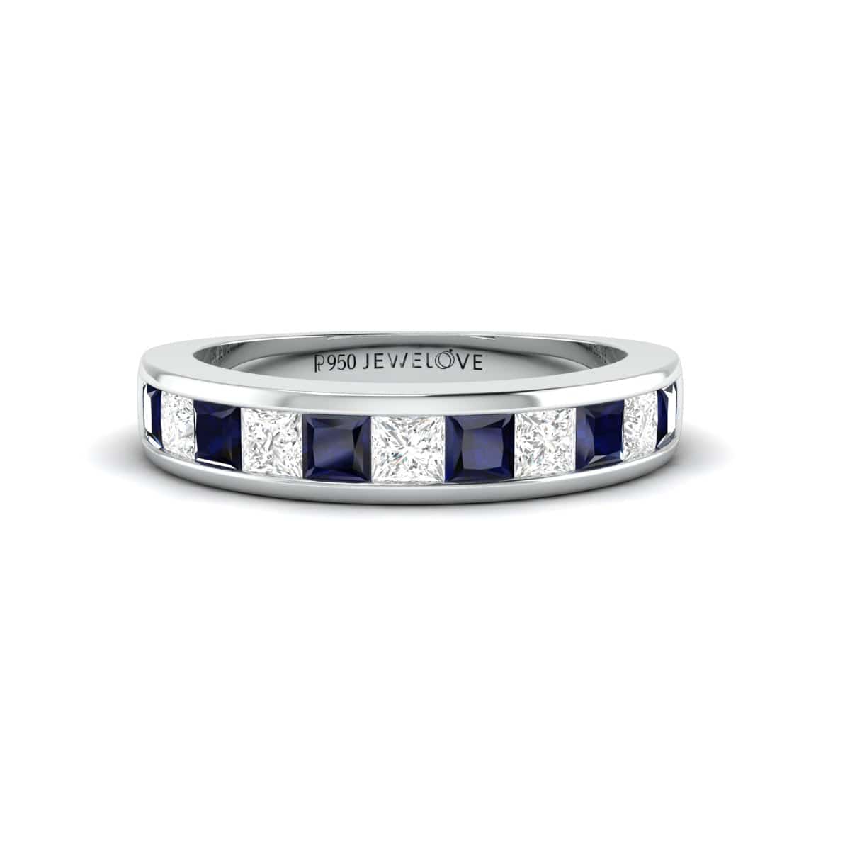 Jewelove™ Rings Women’s Band only Platinum Blue Sapphire Diamond Princess Cut Wedding Ring JL PT 1012