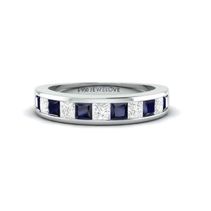 Jewelove™ Rings Women’s Band only Platinum Blue Sapphire Diamond Princess Cut Wedding Ring JL PT 1012