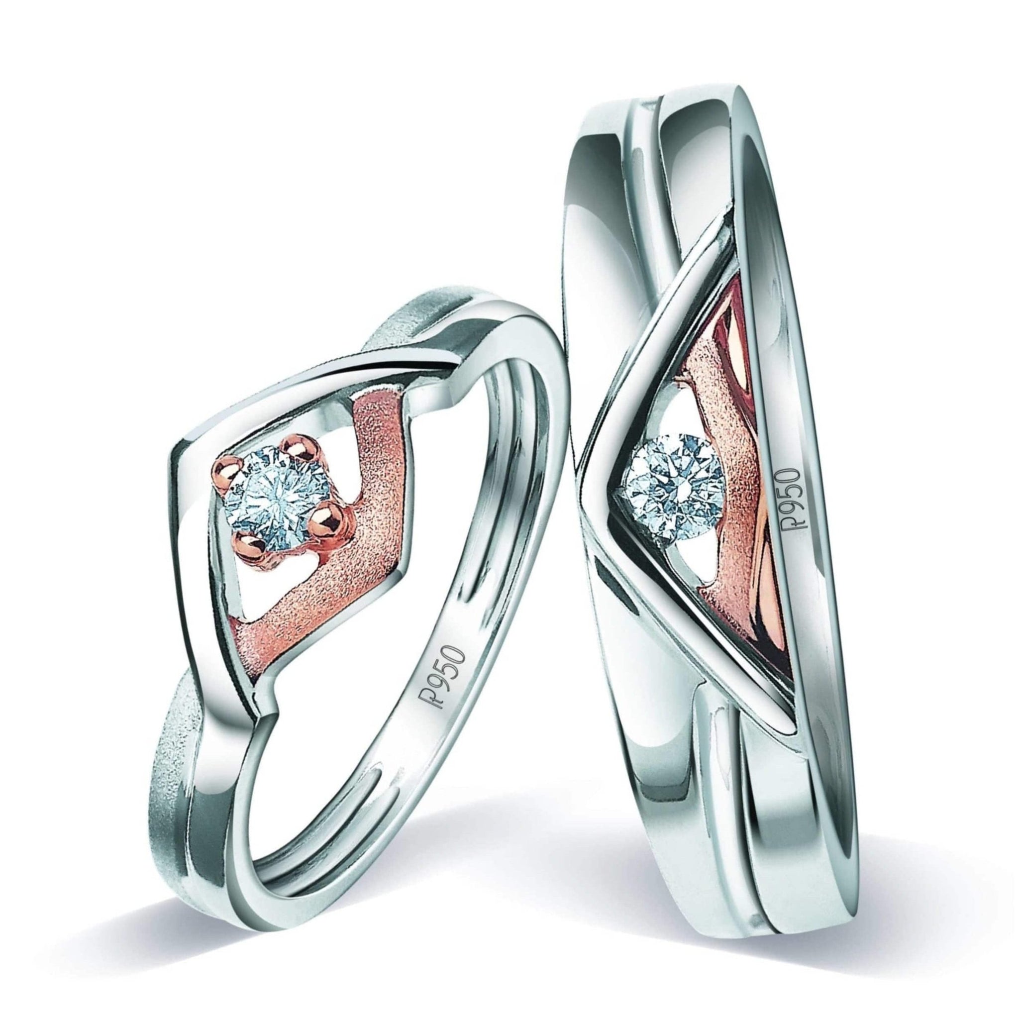 Jewelove™ Rings Platinum Couple Rings with Rose Gold & Diamonds JL PT 936