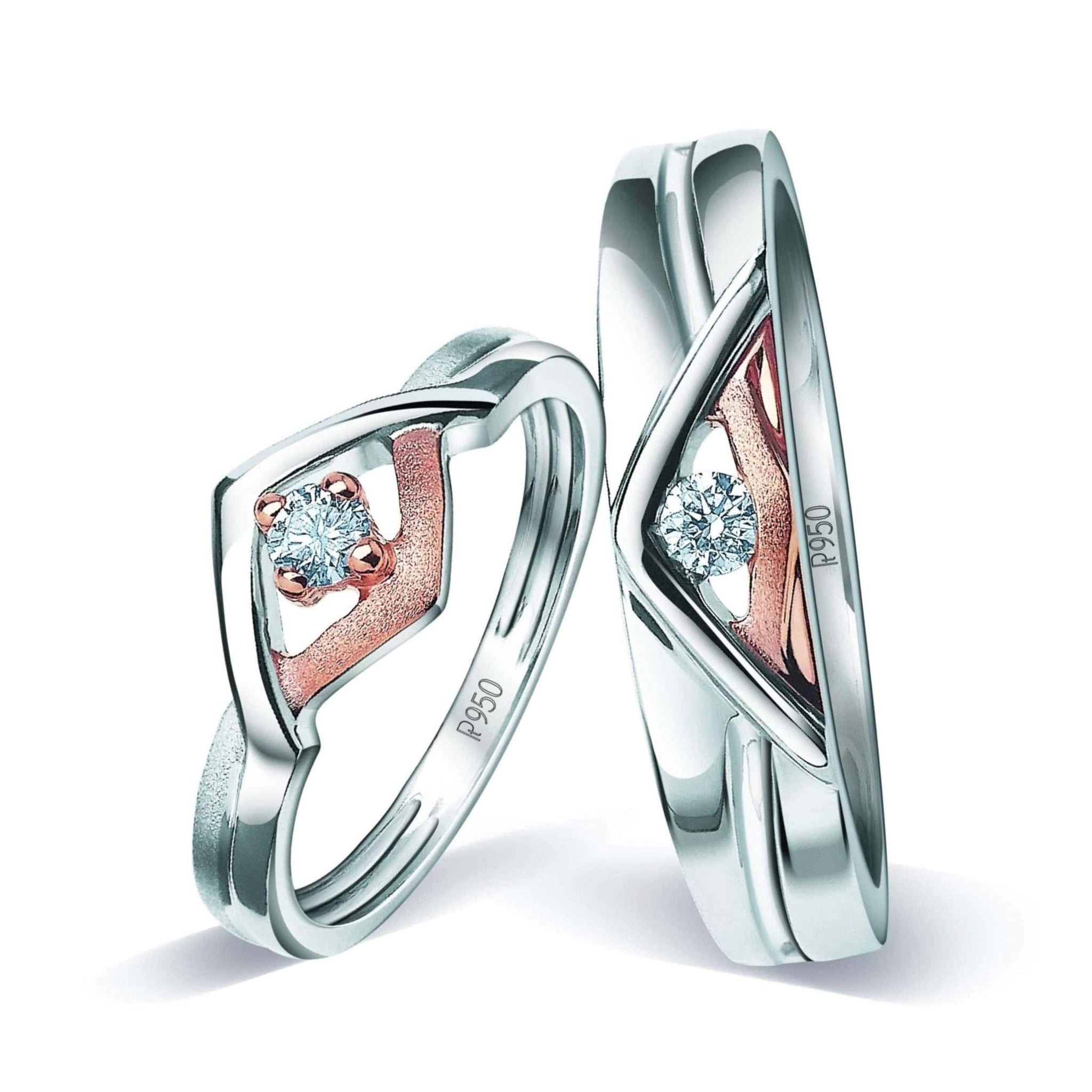 Jewelove™ Rings SI IJ / Both Platinum Couple Rings with Rose Gold & Diamonds JL PT 936