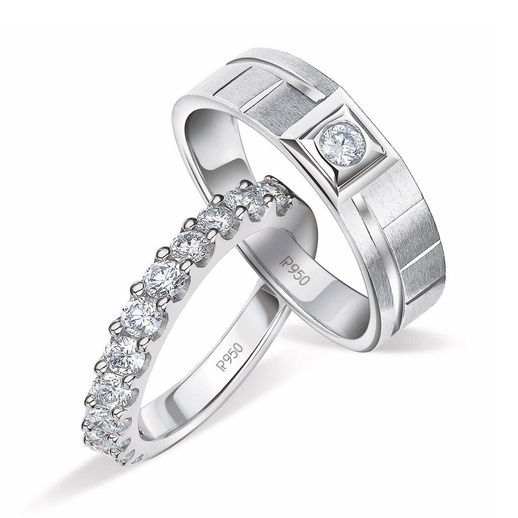 Jewelove™ Rings Platinum Couple Rings with Single Diamond Ring for Men & Half Eternity Ring for Women JL PT 908