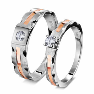 Jewelove™ Rings Platinum Couple Rings with Single Diamonds & Rose Gold Grooves JL PT 621