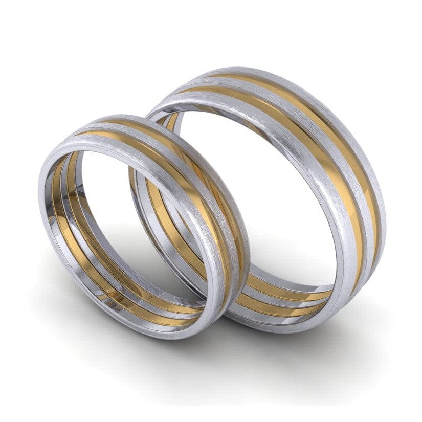 Jewelove™ Rings Both Platinum Couple Rings with Yellow Gold Deep Grooves JL PT 649