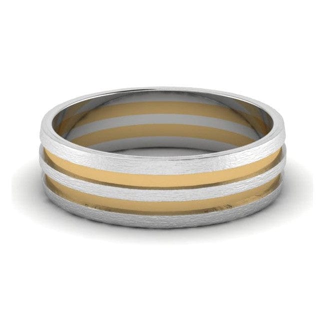 Jewelove™ Rings Women's Band only Platinum Couple Rings with Yellow Gold Deep Grooves JL PT 649