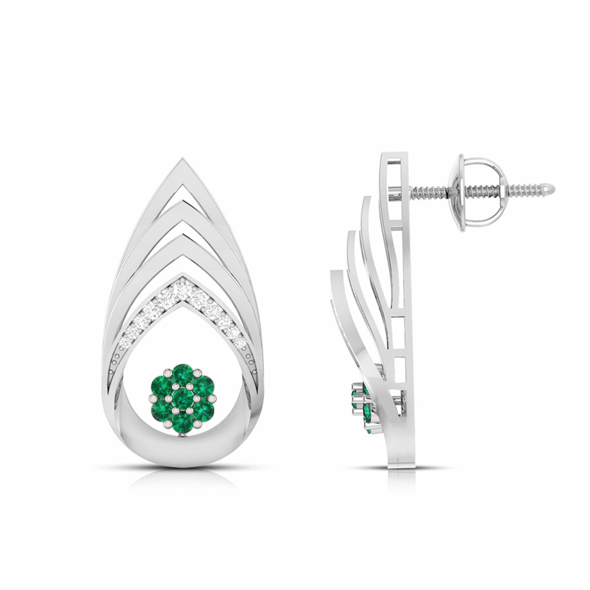 Jewelove™ Earrings Platinum Diamond Earrings With Emerald for Women JL PT E NL8657