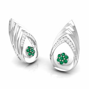 Jewelove™ Earrings Platinum Diamond Earrings With Emerald for Women JL PT E NL8657