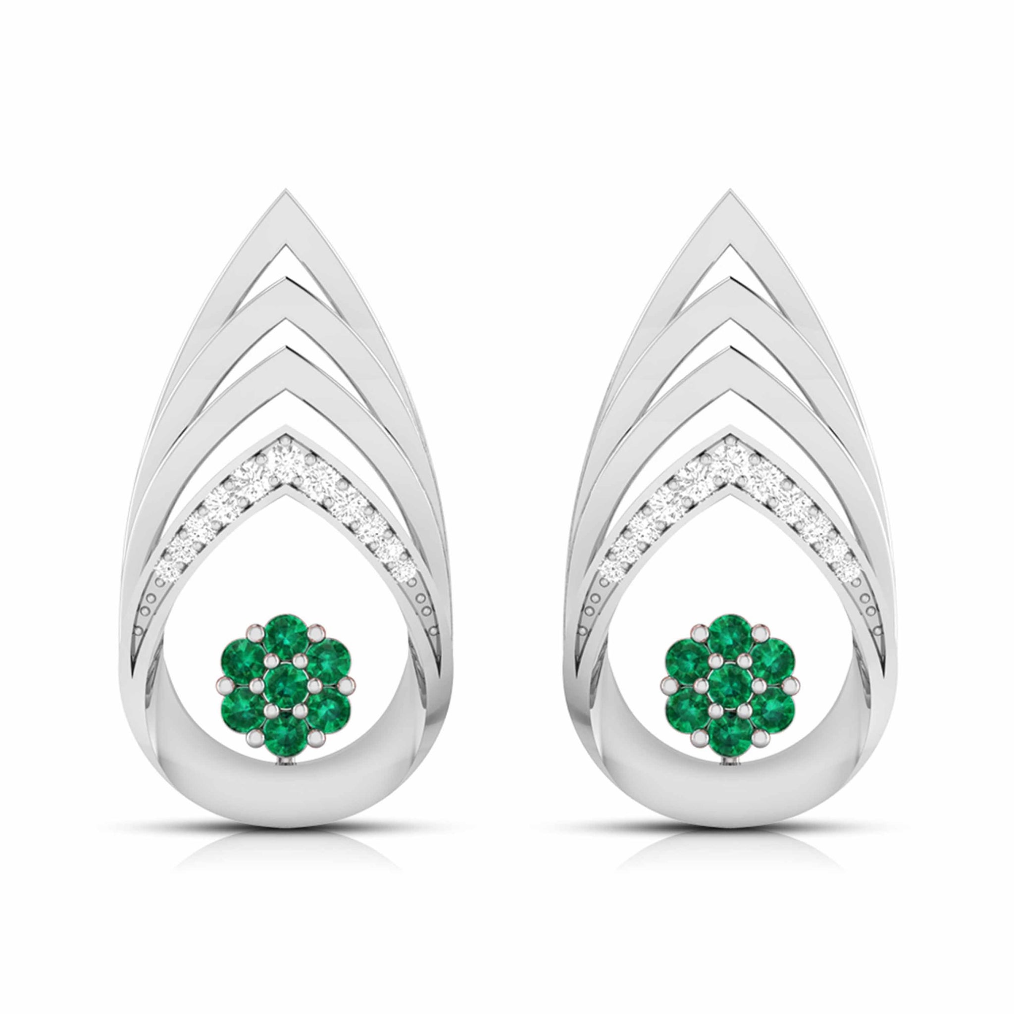 Jewelove™ Earrings Green Platinum Diamond Earrings With Emerald for Women JL PT E NL8657