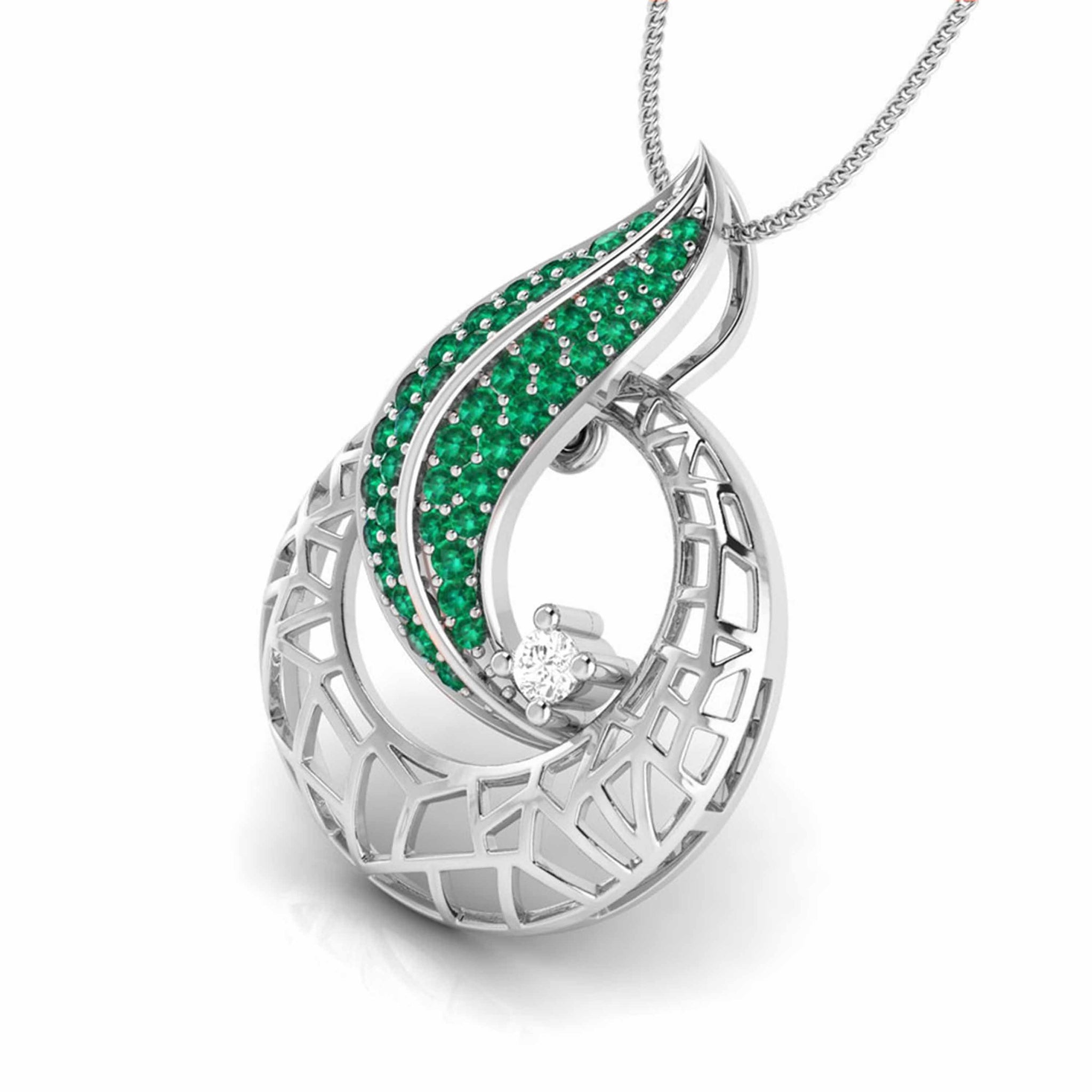 Jewelove™ Pendants Platinum Diamond Pendant with Emerald for Women JL PT P NL8676