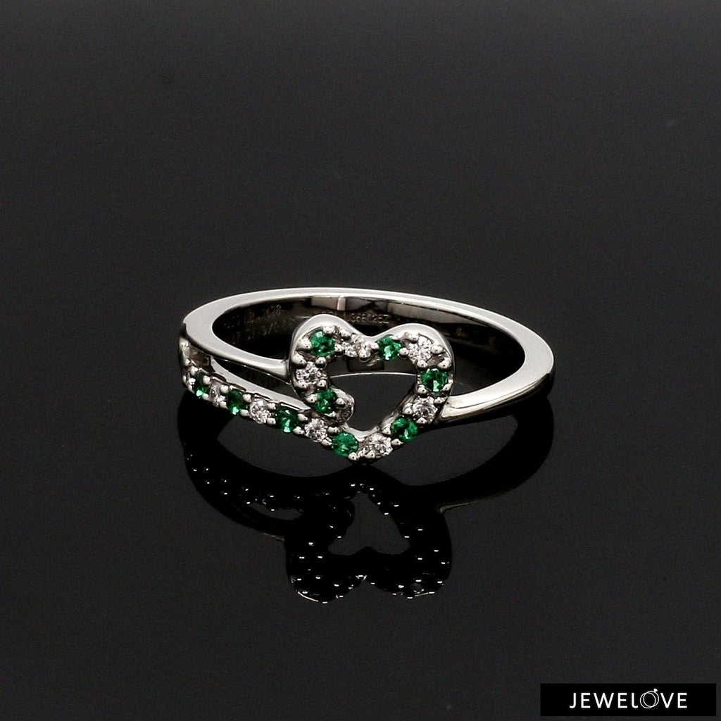 Jewelove™ Rings Platinum Diamond with Emerald Heart Ring for Women JL PT LC889-A