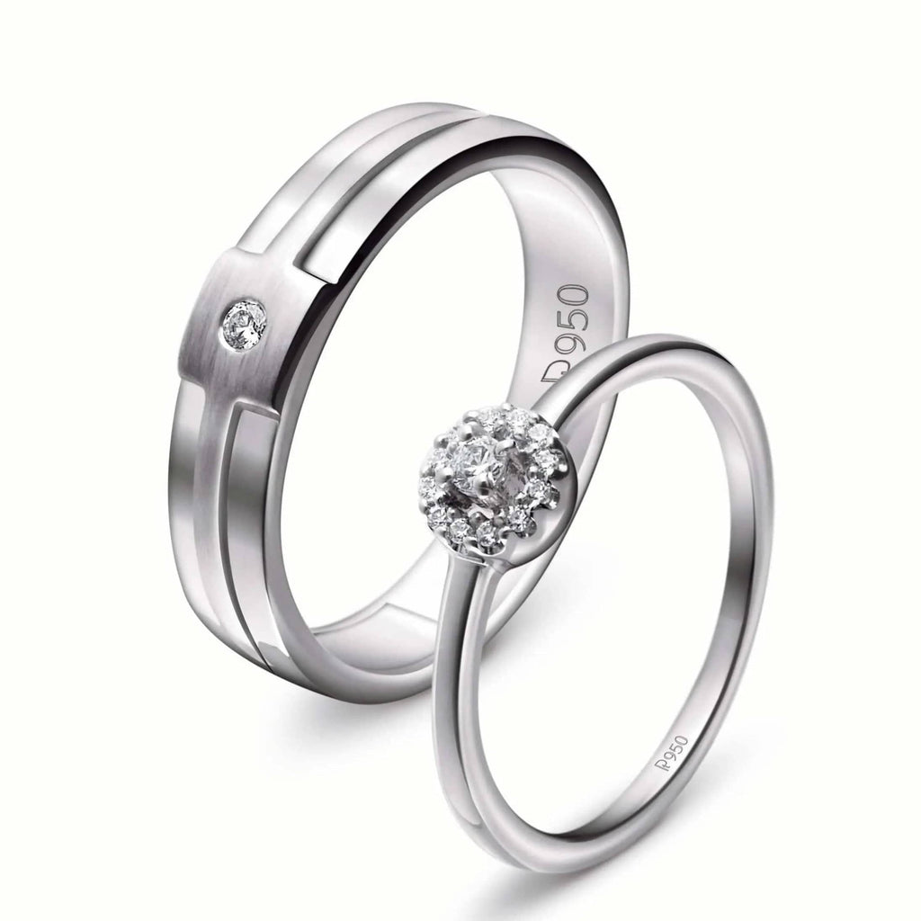 Jewelove™ Rings Platinum Engagement Couple Rings with Diamonds JL PT 456