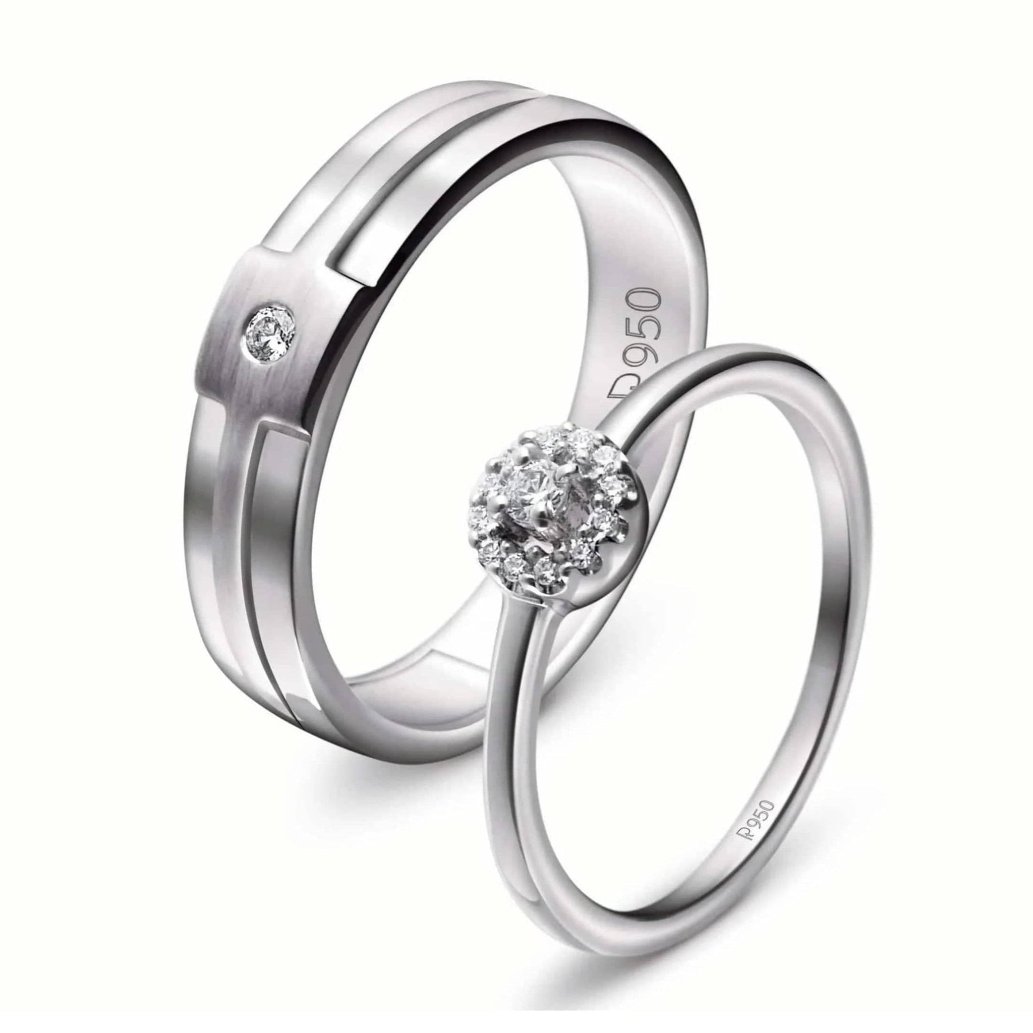 Jewelove™ Rings Platinum Engagement Couple Rings with Diamonds JL PT 456