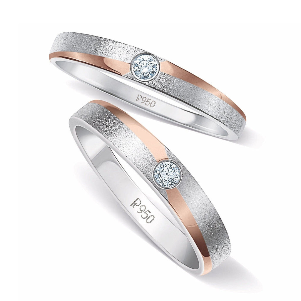 Jewelove™ Rings Platinum Love Bands with a Touch of Rose Gold and Single Diamonds JL PT 902