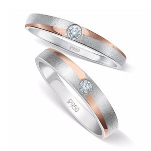 Jewelove™ Rings Platinum Love Bands with a Touch of Rose Gold and Single Diamonds JL PT 902