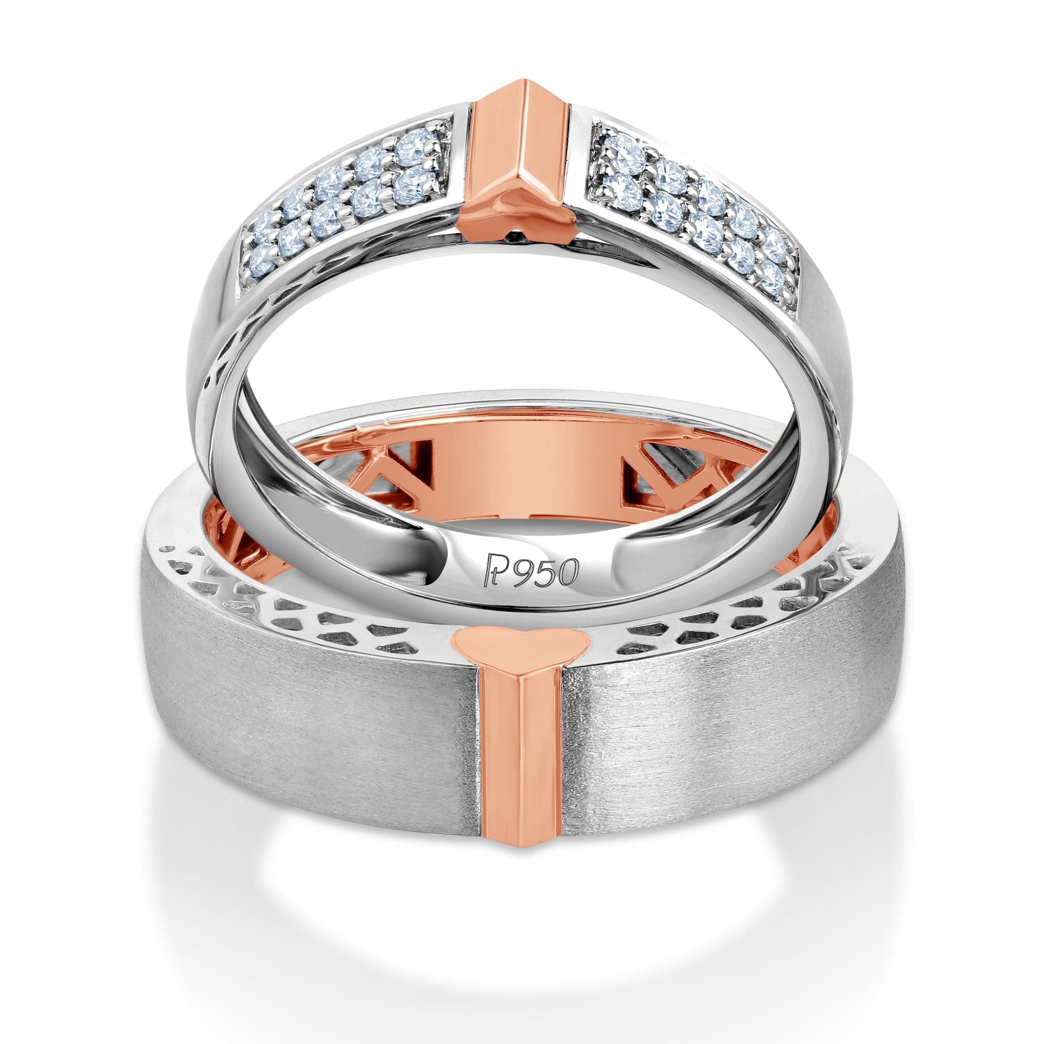 Jewelove™ Rings SI IJ / Both Platinum Love Bands with Rose Gold & Diamonds JL PT 1074