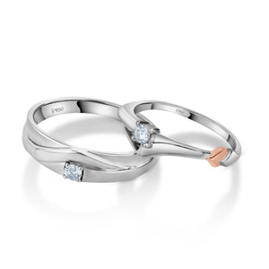 Jewelove™ Rings SI IJ / Both Platinum Love Bands with Rose Gold & Diamonds JL PT 1076